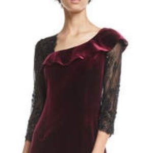 Teri Jon burgundy black beaded velvet gown dress